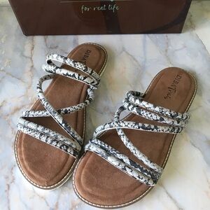 Snake Print Cedar Cove Gray Leather Strappy Slide Sandals Diba True New